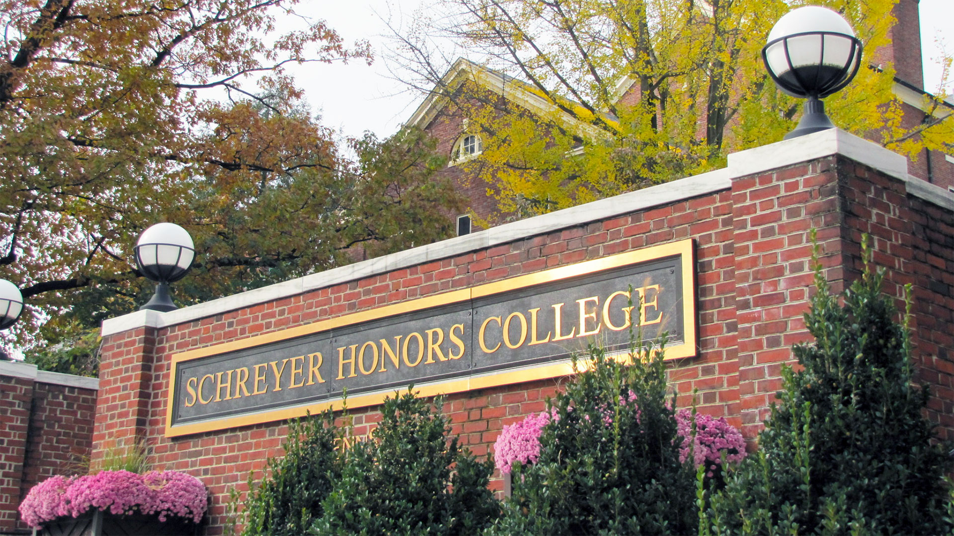 The original sign in front of the Schreyer Honors College offices at Atherton Hall