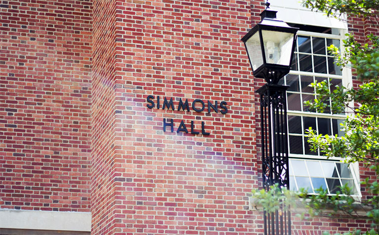 Simmons Hall sign on the front of the building